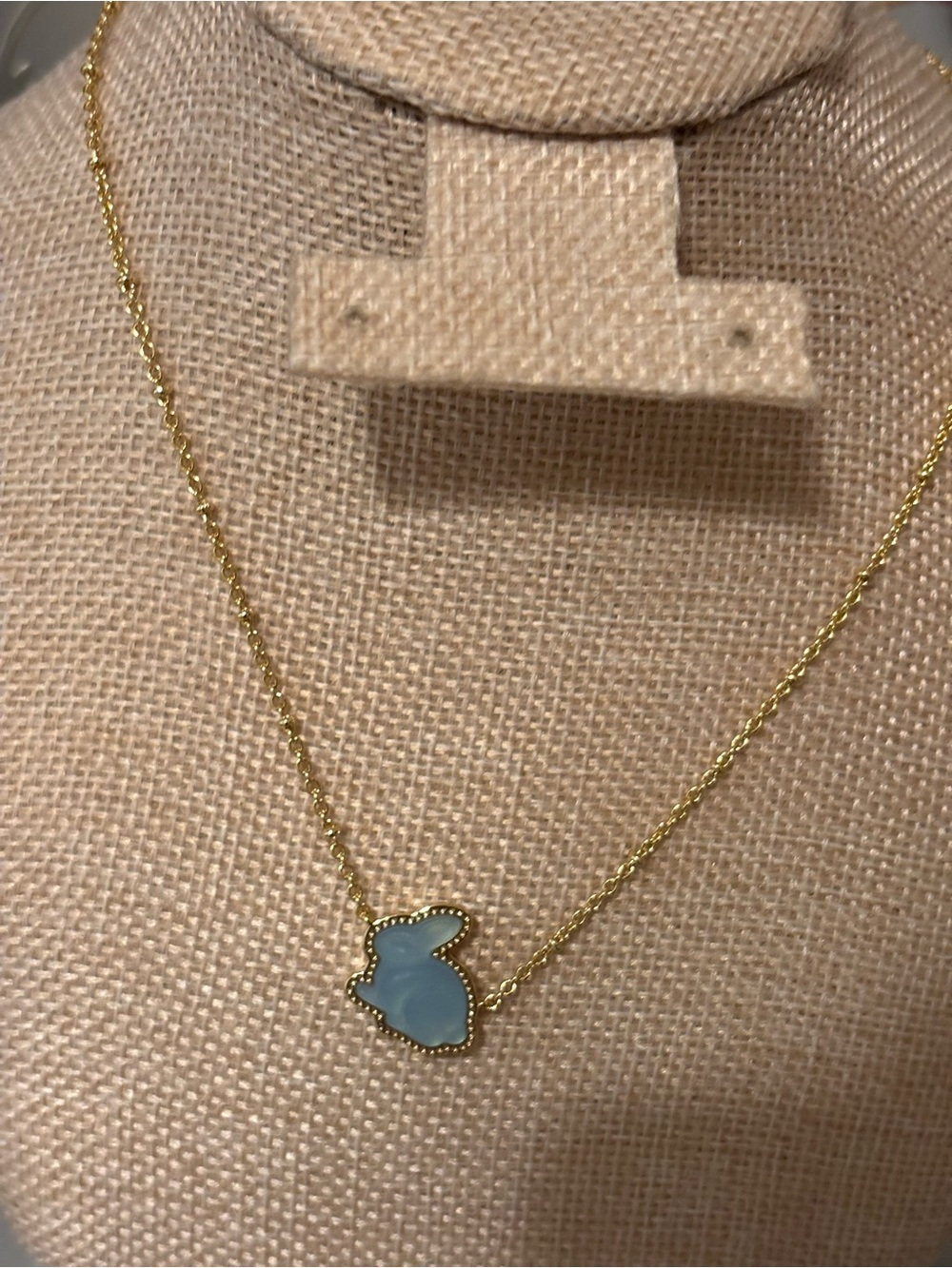 Gold Chain Necklace with Light Blue Bunny Pendant